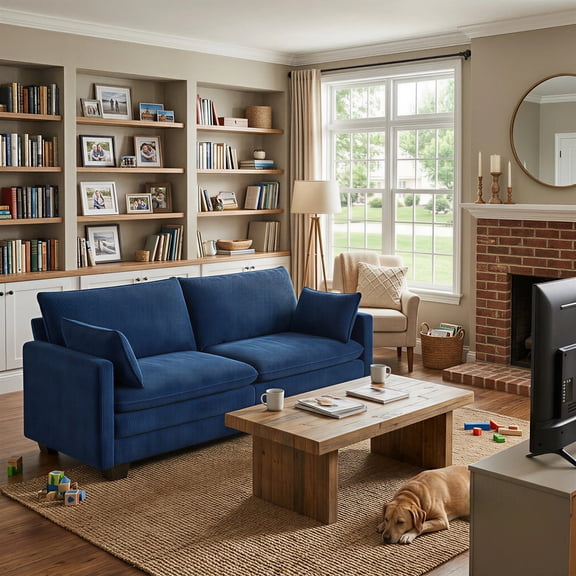 71" Loveseat Cloud Couch with Extra Deep Seats, Asofer Modern Upholstered Sofa Set with 2 Throw Pillows For Living Room, Blue