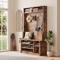 thumbnail image 1 of Asofer Modern Hall Tree with Shoe Storage, Front Entryway Furniture, Mudroom Bench with Coat Rack, Retro, 1 of 12