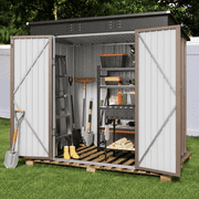 Asofer 6×4 FT Galvanized Metal Outdoor Storage Shed, Lockable Double Door Utility Shed, All-Weather Waterproof Anti-Corrosion Steel Garden Storage Building for Backyard Patio Lawn, Brown