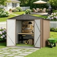 thumbnail image 1 of Asofer Outdoor Storage Shed 8 x 6 FT, Galvanized Metal Garden Shed with Double Lockable Doors for Backyard Patio Lawn-Brown, 1 of 10