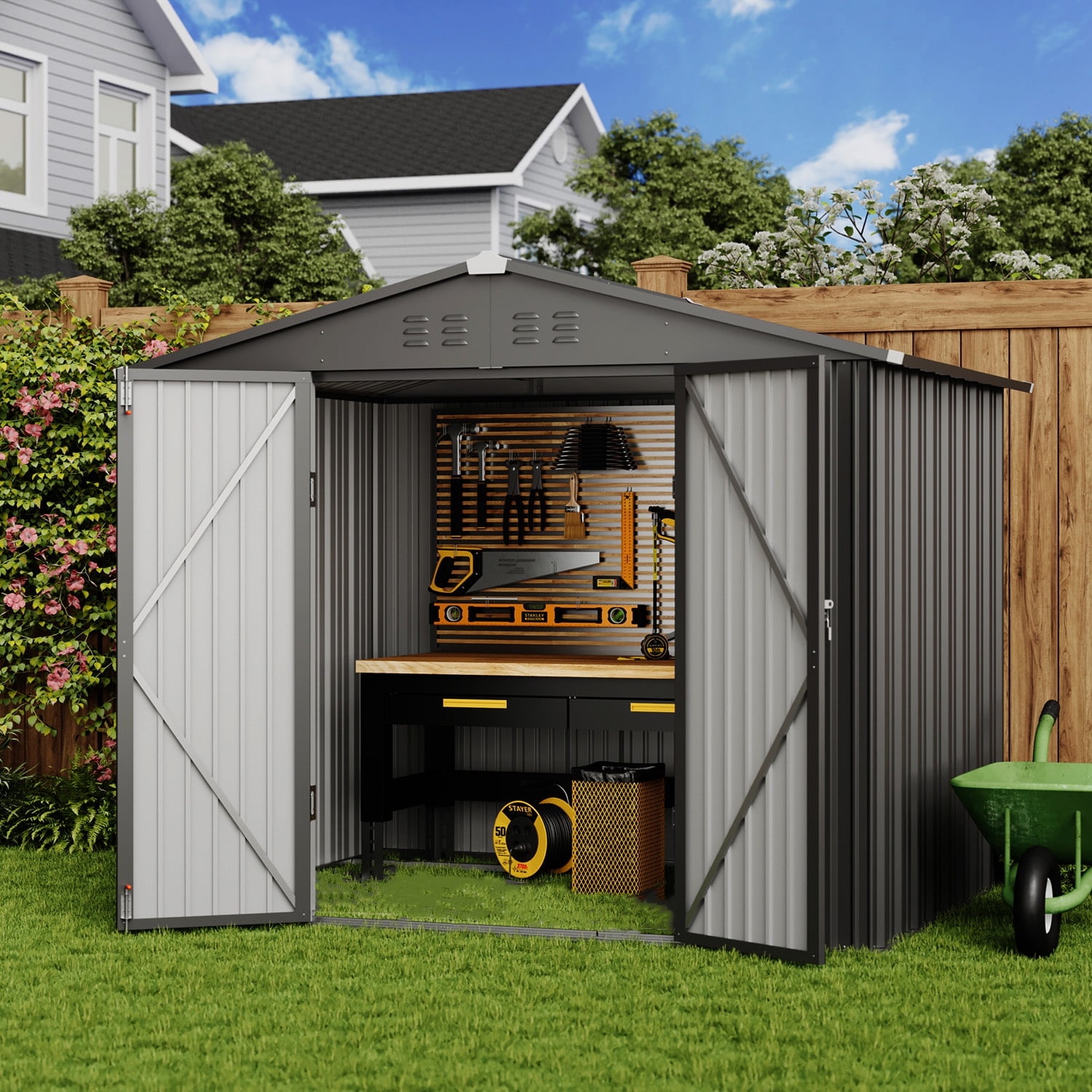 Asofer Outdoor Storage Shed Clearance with Sloping Roof, 8' x 6' Anti