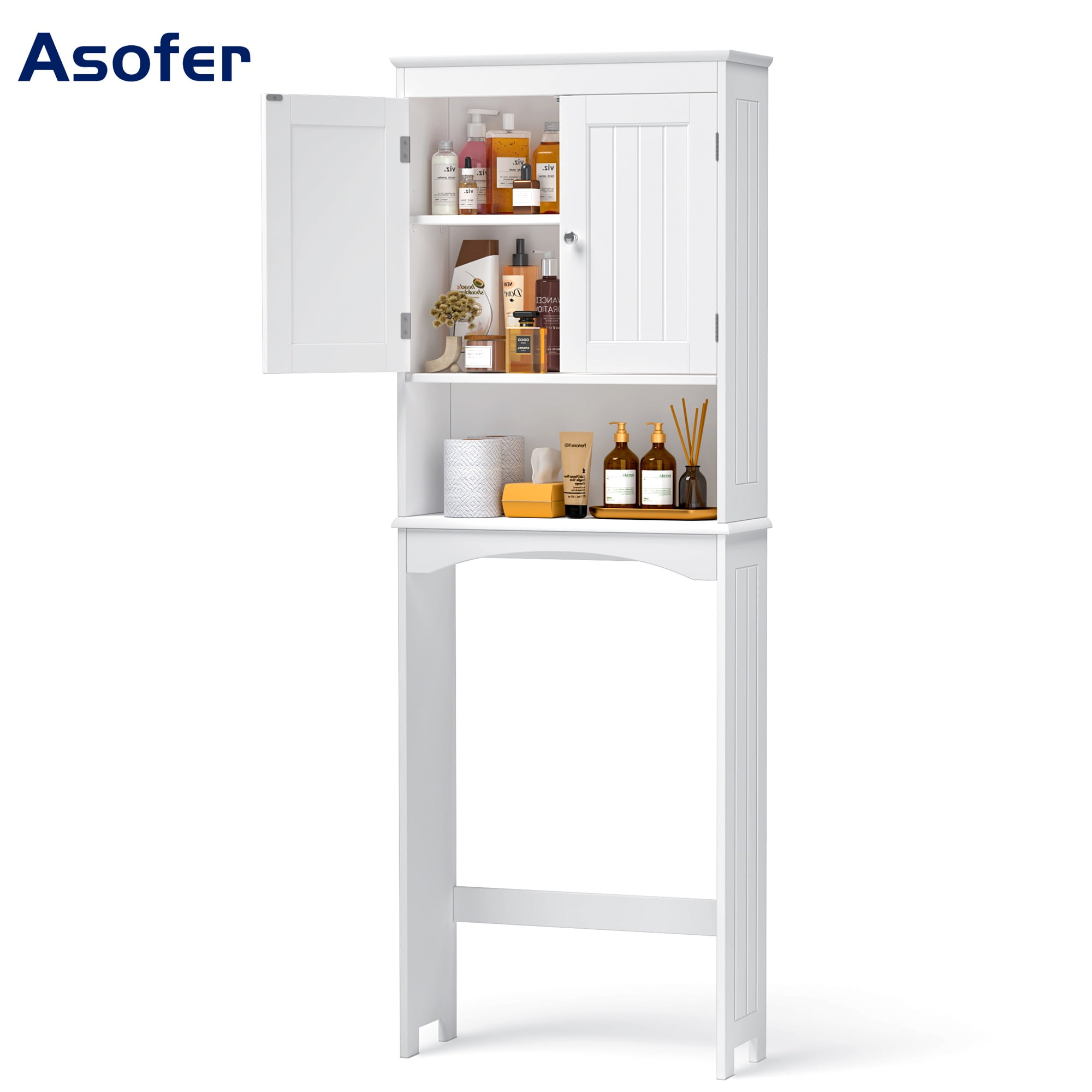 Asofer Over the Toilet Storage Cabinet, Adjustable Sturdy Shelf and 2 Wood Doors, for Bathroom, White