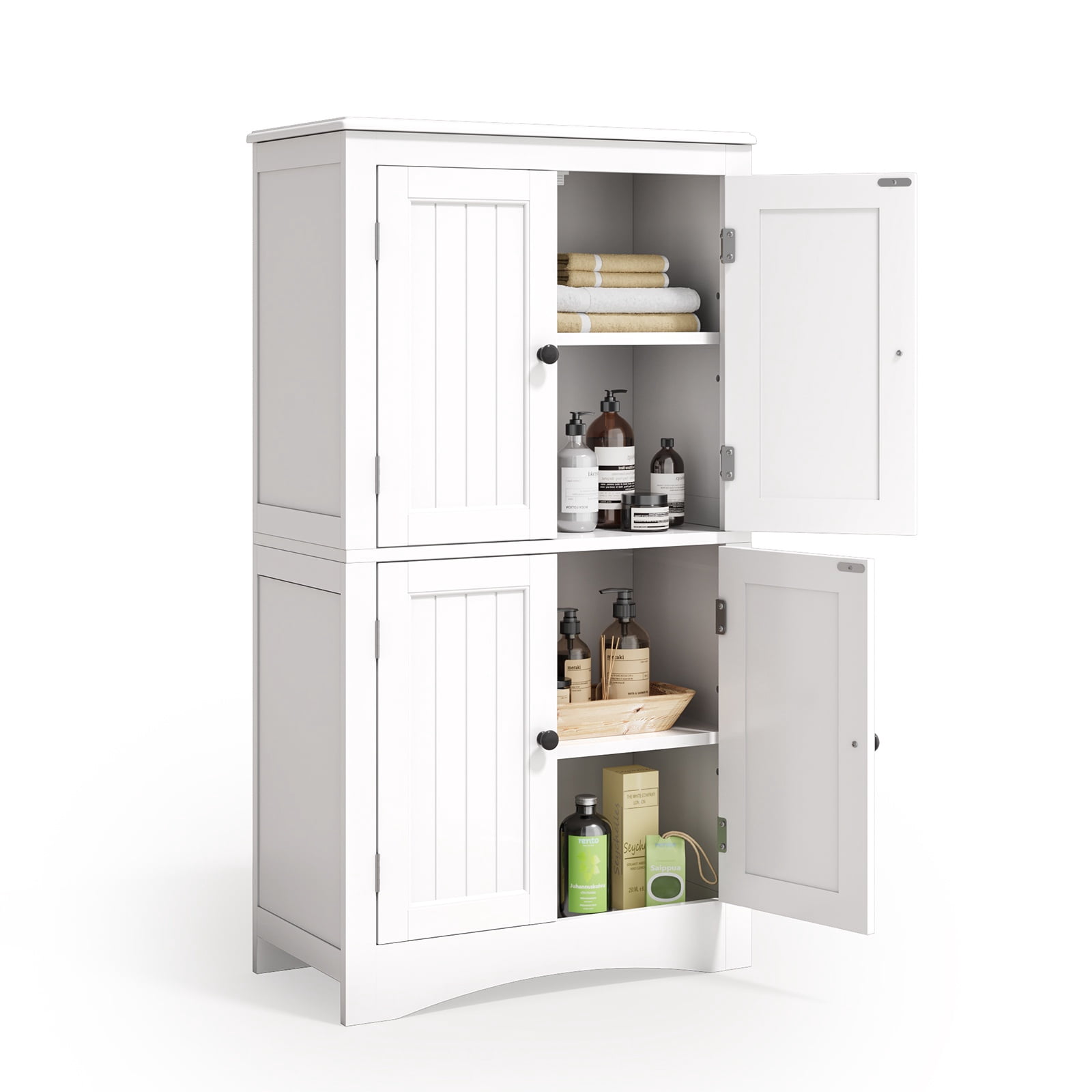 Asofer Bathroom Floor Storage Cabinet, Freestanding Cabinet, Adjustable Shelves, White