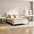 thumbnail image 1 of Asofer White 4-Piece Bedroom Set: Queen bed frame, 2 Nightstands with Charging and LED Vanity, 1 of 22