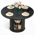 thumbnail image 1 of Asofer Round Dining Table for 4, Circle Dining Table with 2-Layer Storage and Smooth Sliding Wood Doors, Iron Strip Frame Base for Kitchen Living Room, Black, 1 of 10