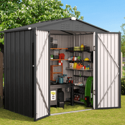 Asofer Outdoor Storage Shed 6 x 4 FT, Lockable Doors Galvanized Metal Garden Shed for Backyard, Garden, Patio