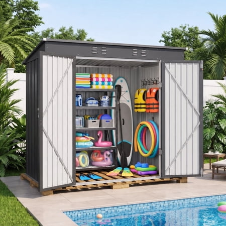 Asofer 6'x4' Shed and Outdoor Storage, Metal Shed with Double Doors & Vents for Garden, Backyard, Patio, Dark Gray price history and forecast - Asofer A-CC11
