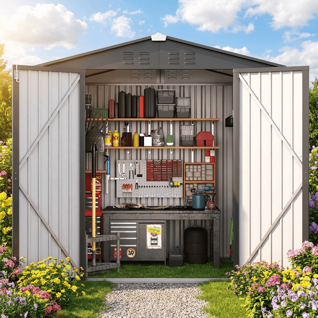 Asofer 6'x4' Galvanized Steel Outdoor Storage Shed, Lockable Door Weather Resistant Tool Shed for Backyard Patio