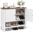 thumbnail image 1 of Asofer Shoe Storage Cabinet with Doors, 3-Tier Farmhouse Shoe Organizer with Height-Adjustable Shelves, Wood Top Entryway Cabinet for Hallway, Closet, Living Room, White, 1 of 10