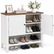 Asofer Shoe Storage Cabinet with Doors, 3-Tier Farmhouse Shoe Organizer with Height-Adjustable Shelves, Wood Top Entryway Cabinet for Hallway, Closet, Living Ro