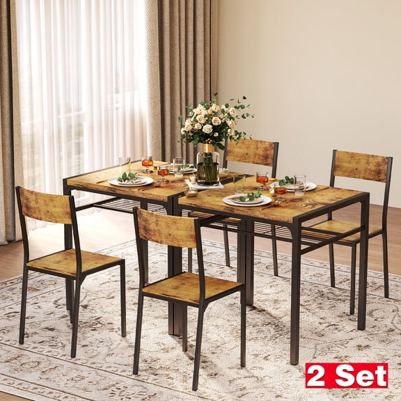 Asofer 2-Piece Retro Dining Table Set for 2, Space-Saving Compact Small Kitchen Table and Chairs Set, Ideal for Small Spaces, Apartments & Breakfast Nooks, 2 Double-Seat Sets, Better Combined, Brown