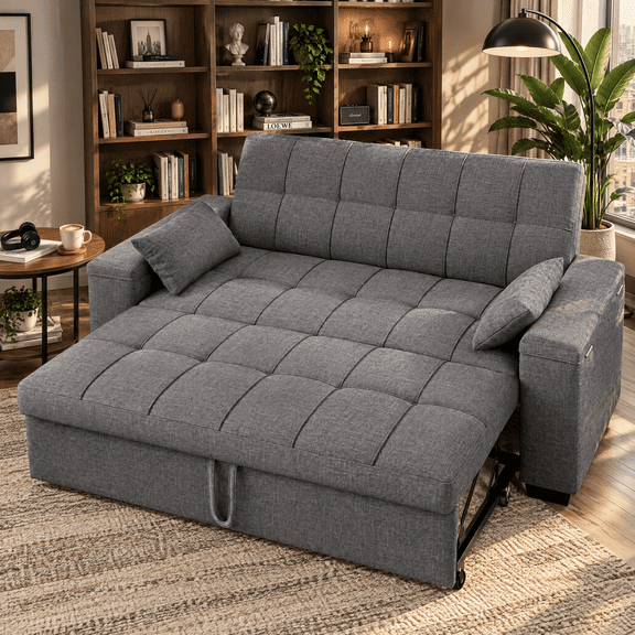 Asofer Small Full 3 in 1 Sofa Bed,71" Pull Out Sofa,Sleeper Loveseat with Storage Armrests for Apartment,Guest Room, Dorm, Office,Dark Gray