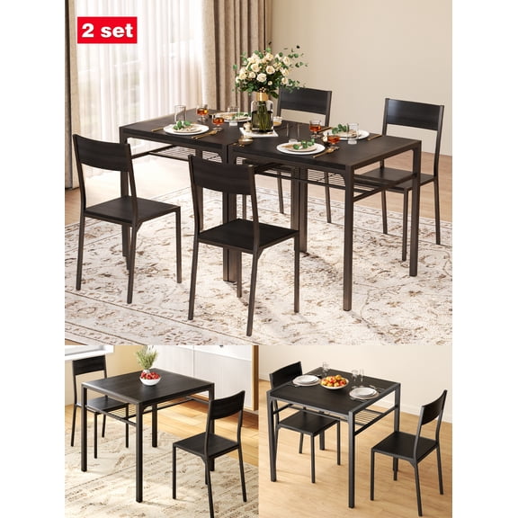 Asofer 3 Piece Dining Table Set for 2, Small Kitchen Table and Chairs for Small Space, Compact Space-Saving Dining Set for Apartment, Breakfast Nook & Dining Room, Black