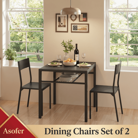 Asofer 3 Piece Dining Table Set for 2, Small Kitchen Table and Chairs for Small Space, Compact Space-Saving Dining Set for Apartment, Breakfast Nook & Dining Room, Black