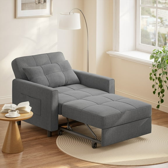 Asofer Sofa Bed Chair, 3 in 1 Convertible Futon Couch, Adjustable Backrest, for Living Room, Office, Dark Gray