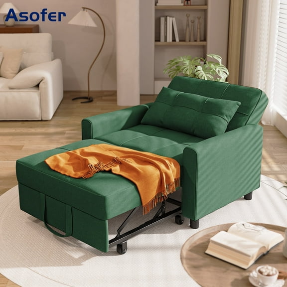 Asofer Sofa Bed Chair, 3 in 1 Convertible Futon Couch, Adjustable Backrest, for Living Room, Office, Green