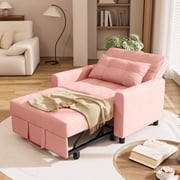 Asofer Sofa Bed Chair, 3 in 1 Convertible Futon Couch, Adjustable Backrest, for Living Room, Office, Pink