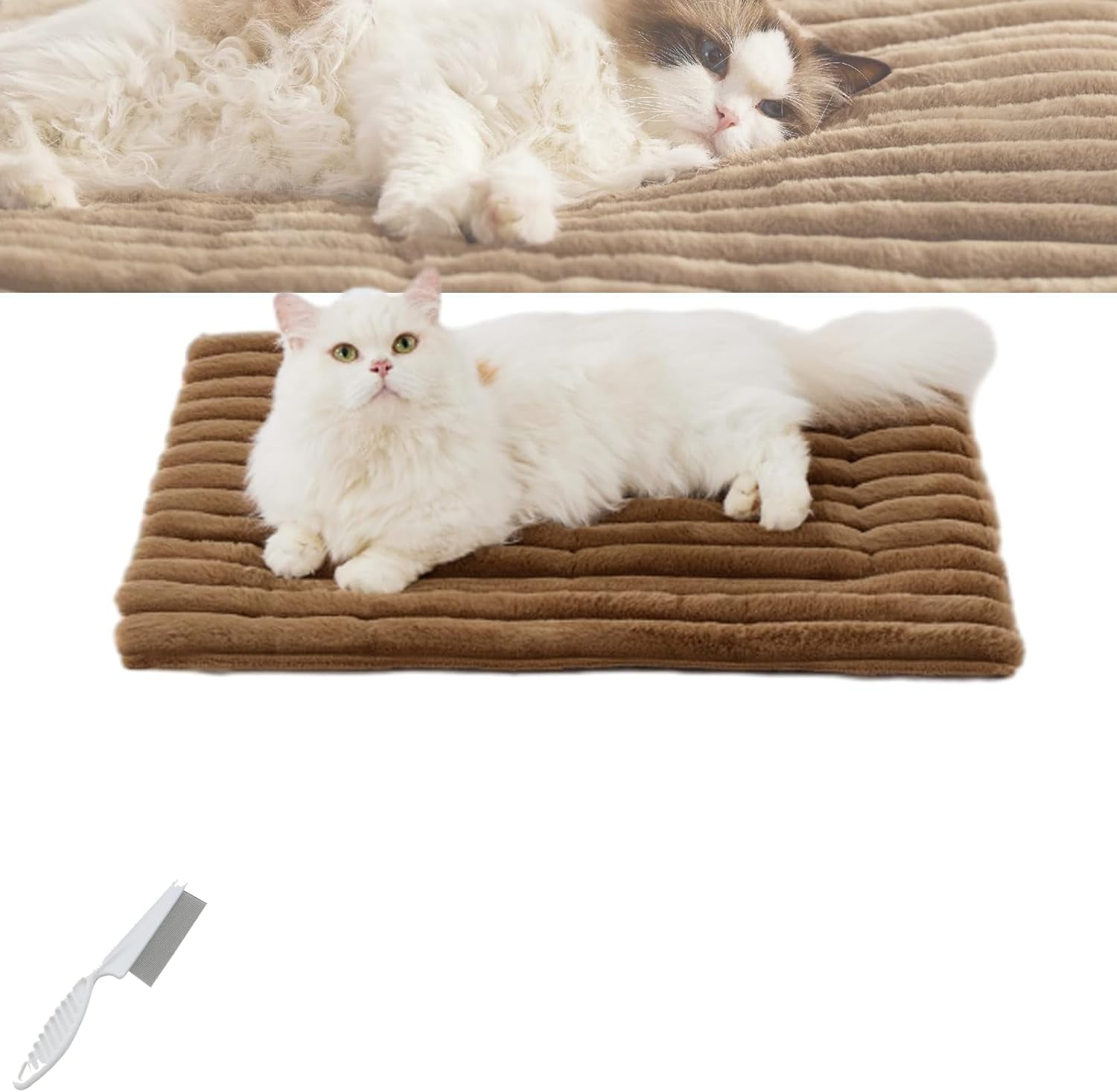 Asolla Cat Bed, Asolla Warming Pet Mat, Non Slip and Soft Mat for Medium Small Cat, Washable Thermal Pet Pad (Brown,S)