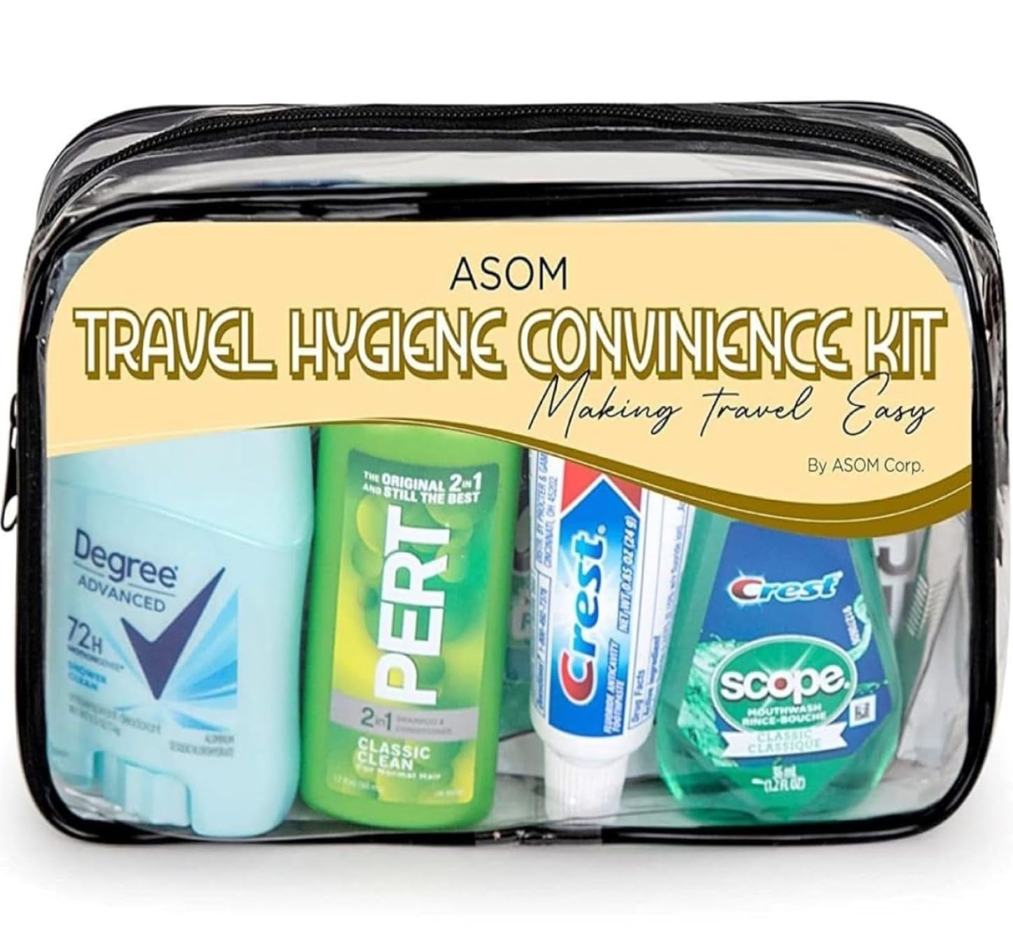 Asom Hygiene Travel Convenience Kit, Premium Unisex Toiletry Accessory