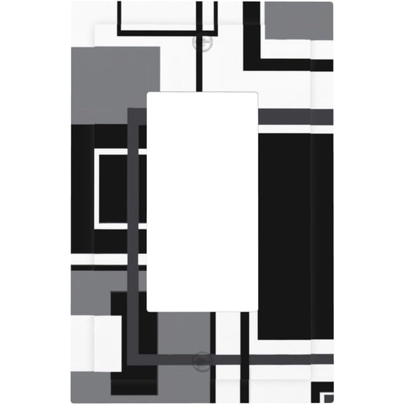 Asondarne Black Grey White Mid Century Decorative Light Switch Cover 1 Gang Single Rocker Gray Abstract Geometric Wall Plate Faceplate Lightswitch Electrical For Bedroom Bathroom Kitchen 5 X 3
