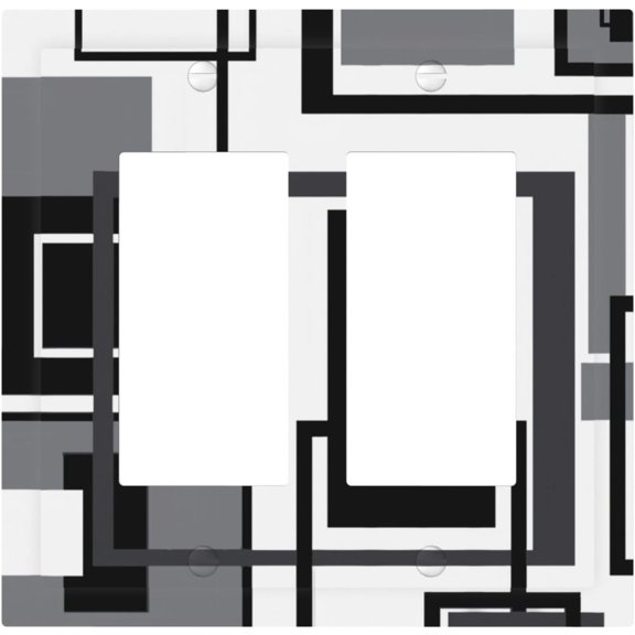 Asondarne Black Grey White Mid Century Decorative Light Switch Cover 2 Gang Double Rocker Gray Abstract Geometric Wall Plate Faceplate Lightswitch Electrical For Bedroom Bathroom Kitchen 5 X 3