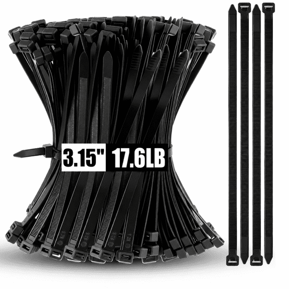 Asoricing 1000-Pack Zip Ties, 3.15in Nylon Cable Ties, Heavy Duty Self-Locking Tie Wraps for Wire Management, DIY Projects, and Home Organization, Indoor and Outdoor Use, Black