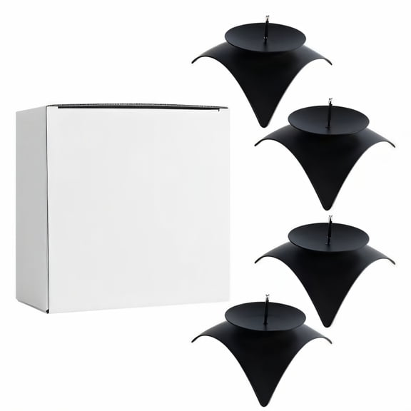 Asoricing Black Metal Candle Holder, Decorative Iron Pillar Candle Stand for Table Centerpiece, Modern Round Tray Base with Spike for Taper & Tealight Candles, 4 Pack