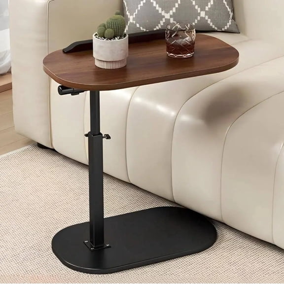 Asoricing C-Shaped Sofa Table, Swivel Side Table, Height Adjustable Couch Table for Bed & Living Room, Walnut & Black