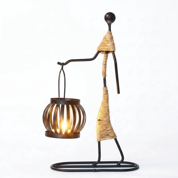 Asoricing Creative Candle Holder, Abstract Figure Metal Candlestick Stand with Lantern Basket for Table Centerpiece（A)