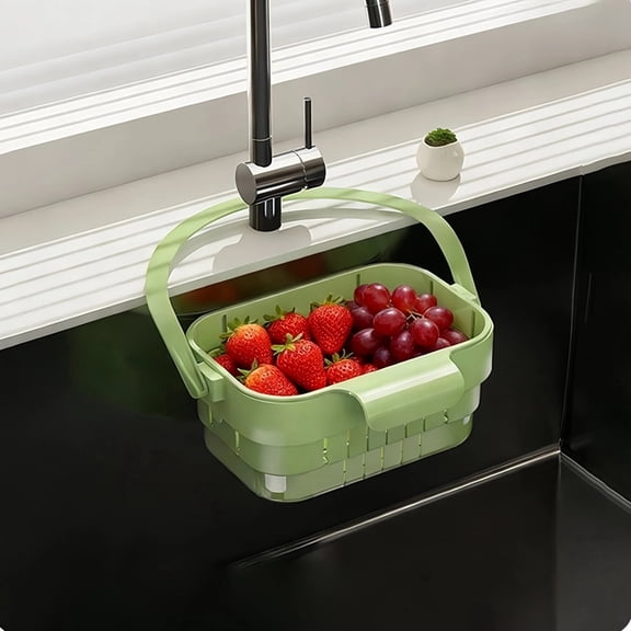 Asoricing Over-the-Sink Drain Basket, Foldable Extendable Colander Strainer for Kitchen Sink, Fruit, Vegetables and Food Scraps