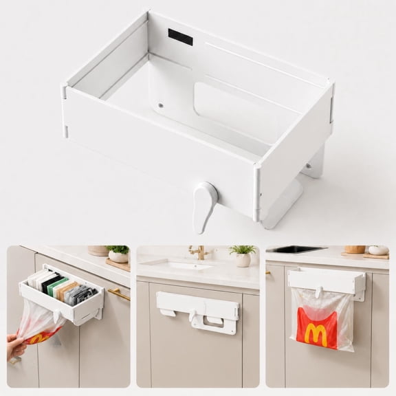 Asoricing Foldable Trash Bag Holder, No-Drill Adhesive Wall-Mount Plastic Bag Organizer for Kitchen, Bathroom, Laundry Room and Home Storage
