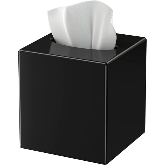 Asoricing Tissue Box Cover, Square Plastic Tissue Box Holder with Anti Slip Base, Modern Decor Facial Napkin Holder for Bathroom Vanity Countertop, Bedroom Dresser, Black
