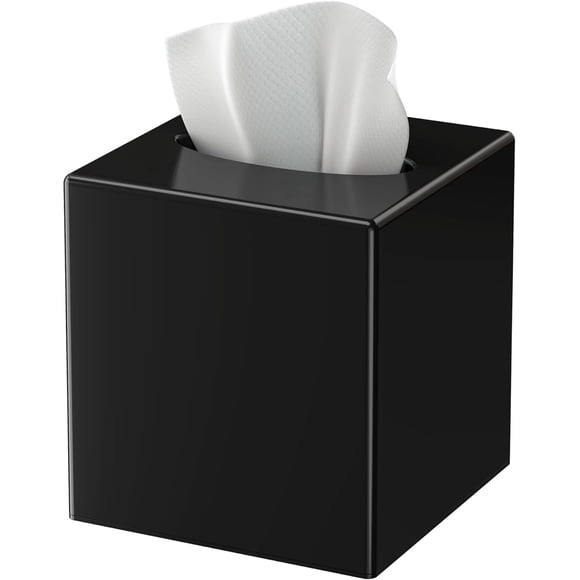Asoricing Tissue Box Cover, Square Plastic Tissue Box Holder with Anti Slip Base, Modern Decor Facial Napkin Holder for Bathroom Vanity Countertop, Bedroom Dresser, Black