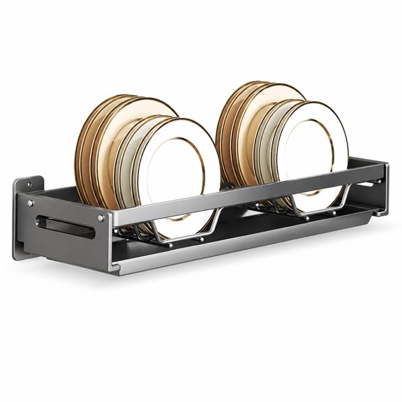 Asoricing Wall Mounted Dish Rack, Steel Drying Rack with Drip Tray, No-Drill Kitchen Plate Holder