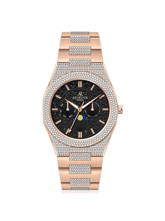 Watches | Gold/Black | Iced transporter - Small diamond bezel - Half iced strap | 44mm CZ diamond watch