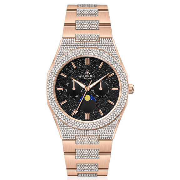 Asorock Watches | Gold/Black | Iced transporter - Small diamond bezel - Half iced strap | 44mm CZ diamond watch