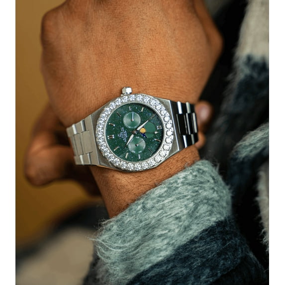 Asorock Watches | Iced diamond bezel transporter - plain straps | 44mm VVS moissaite diamond watch