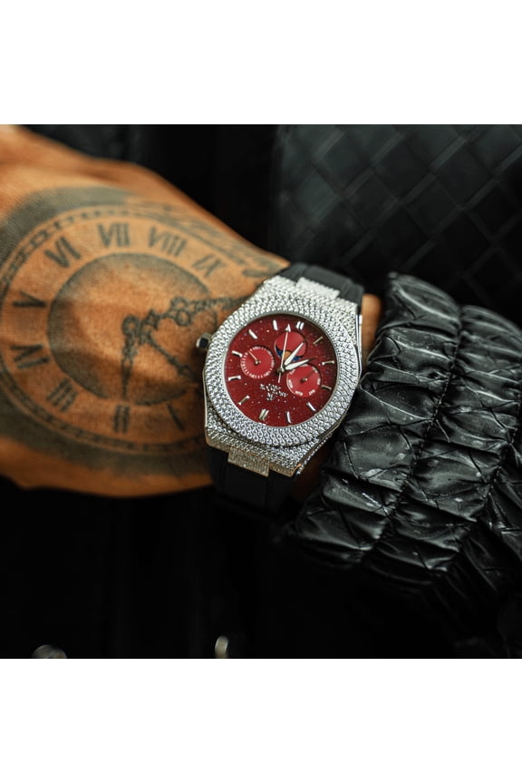 Watches | Iced transporter - small diamond bezel - rubber strap | 44mm CZ diamond watch