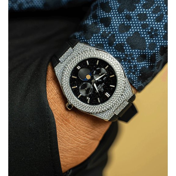 Asorock Watches | Iced transporter - small diamond bezel - rubber strap | 44mm CZ diamond watch