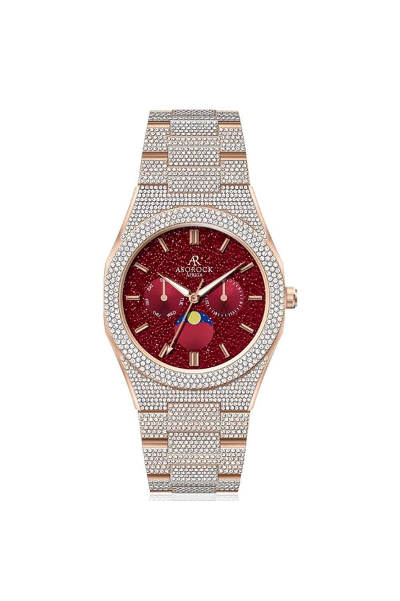 Watches | Yellow Gold/Red | Iced transporter - Small diamond bezel - Fully iced strap | 44mm CZ diamond watch