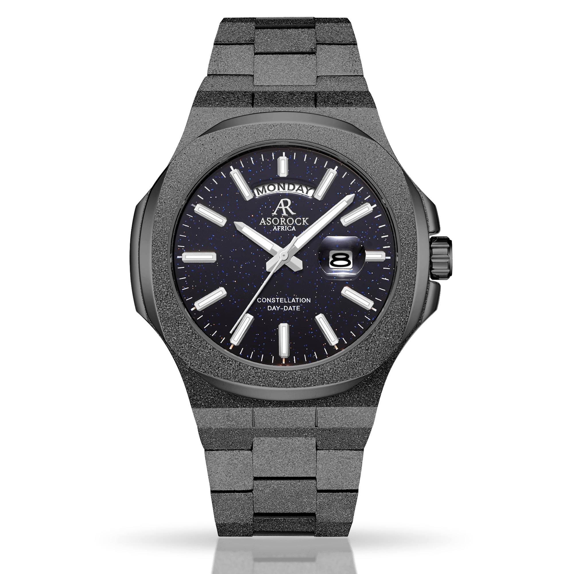 Asorock watches | All Black Frosted case aventurine Stardust dial Constellation Day Date | 44mm | homage watch asorock watches