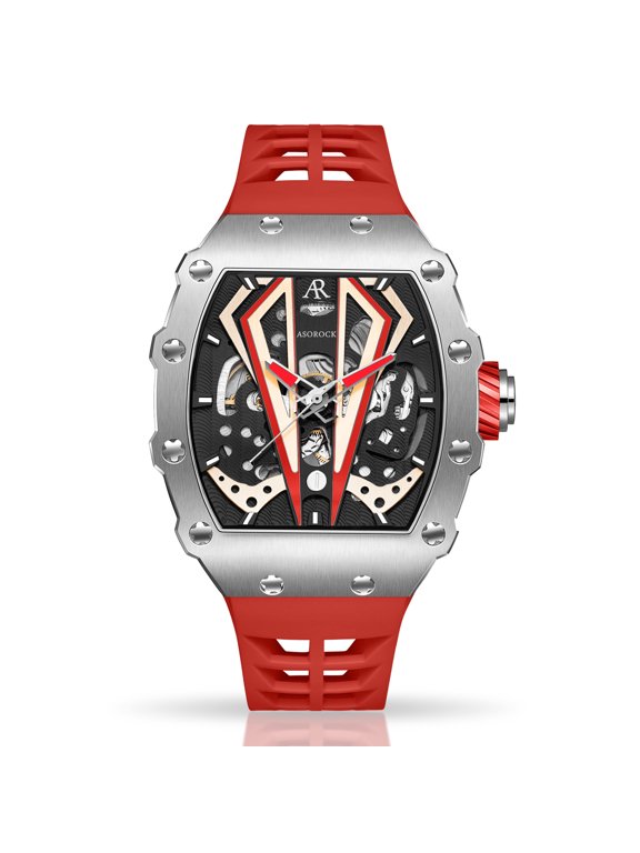 watches | Silver/red Motorsport V2 automatic | 44MM mens sports homage watch