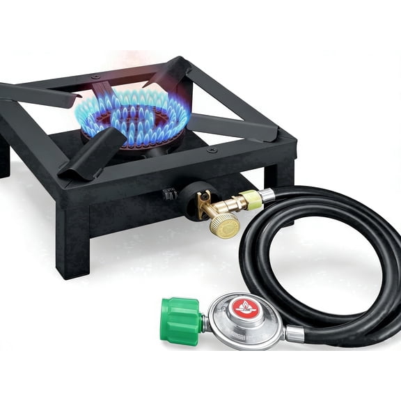 Asotewt Heavy-Duty High-Pressure Single Propane Burner Outdoor Cooker with Heat Shield, Safety Guard & Leak-Resistant Hose