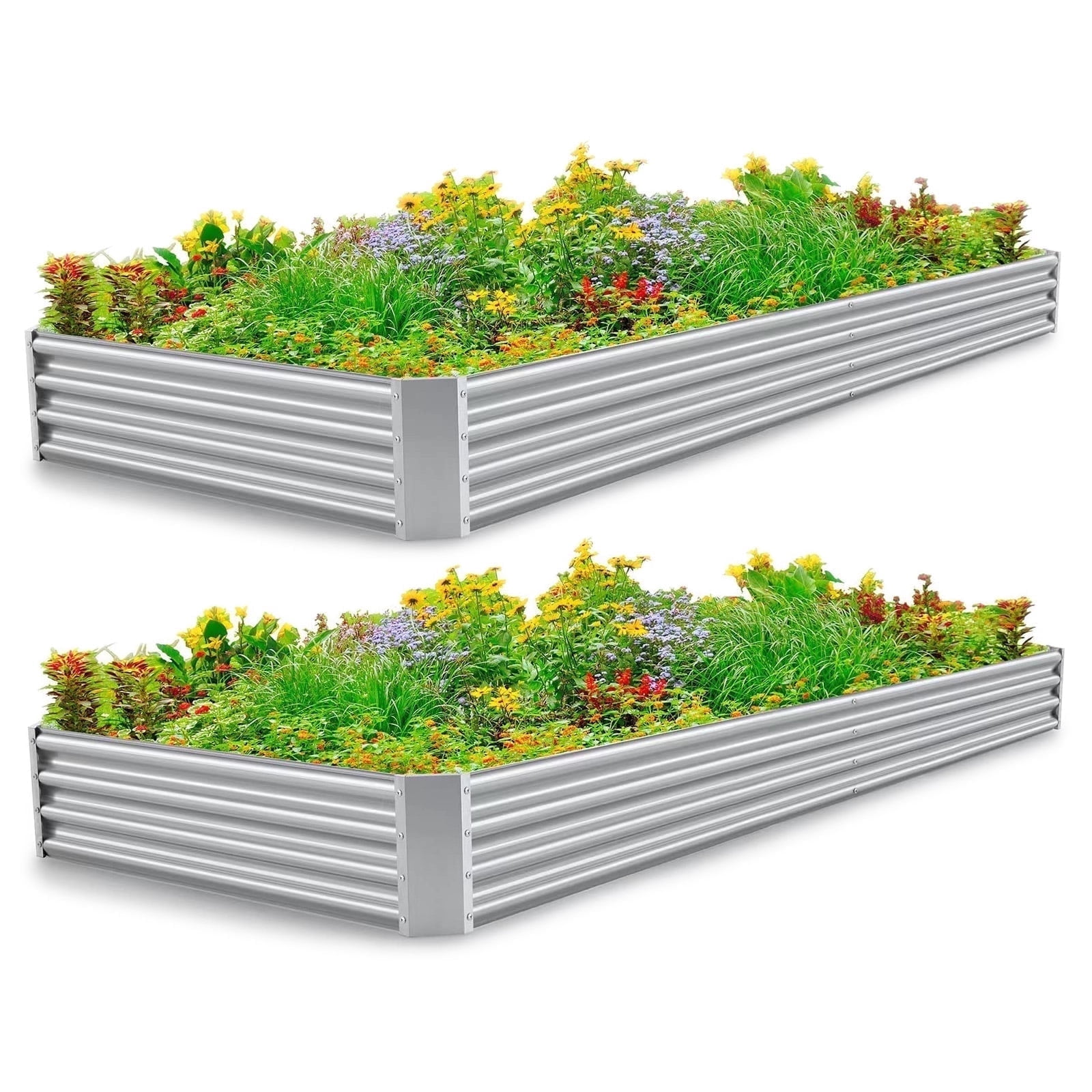 Asotewt 7ft Square Raised Garden Bed, Galvanized Metal Planter Box, 84" D x 36" W x 11" H, 2-Pack Silver, Rot-Resistant for Outdoor Yard, Patio & Garden