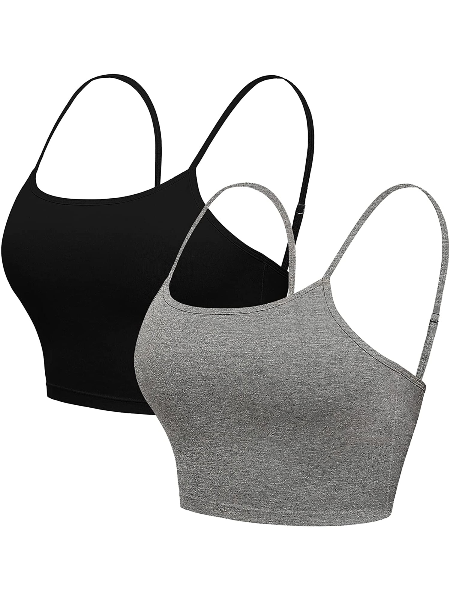 Charmo Women's Cotton Solid Camisoles Stretch Tank Tops Packs with Shelf  Bra 2 Pack 