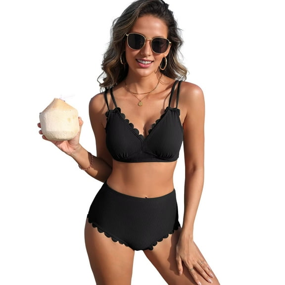 Asoul Cross Strsps Bikini Sets for Womens Ribbed V Neck Two Piece Swimsuit Push Up Bathing Suit 2025