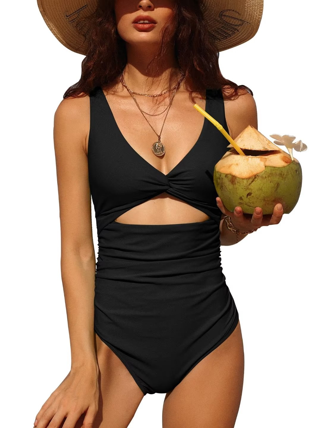 Asoul Cutout One Piece Swimsuits for Women Tummy Control Bathing Suits V  Neck Monokini Swimwear