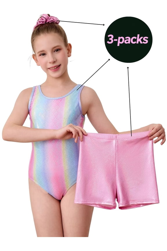 Gymnastics Leotards for Girls Dance Unitards Shorts Outfits Activewear,3-piece Sets