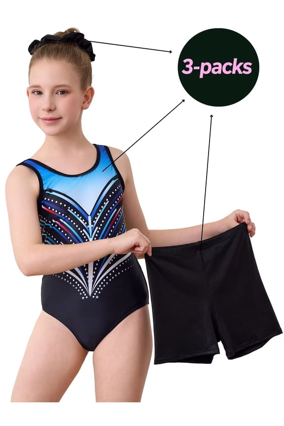 Gymnastics Leotards for Girls Dance Unitards Shorts Outfits Activewear,3-piece Sets