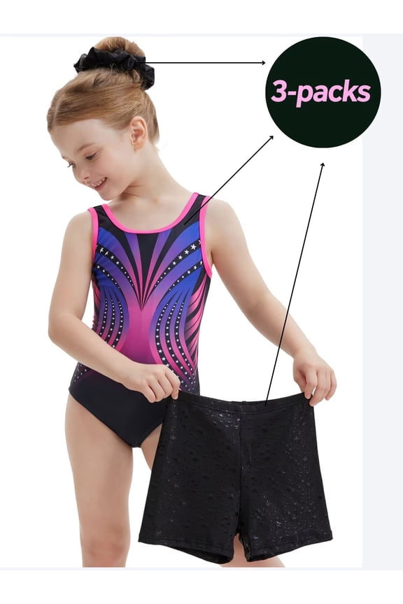 Gymnastics Leotards for Girls Dance Unitards Shorts Outfits Activewear,3-piece Sets